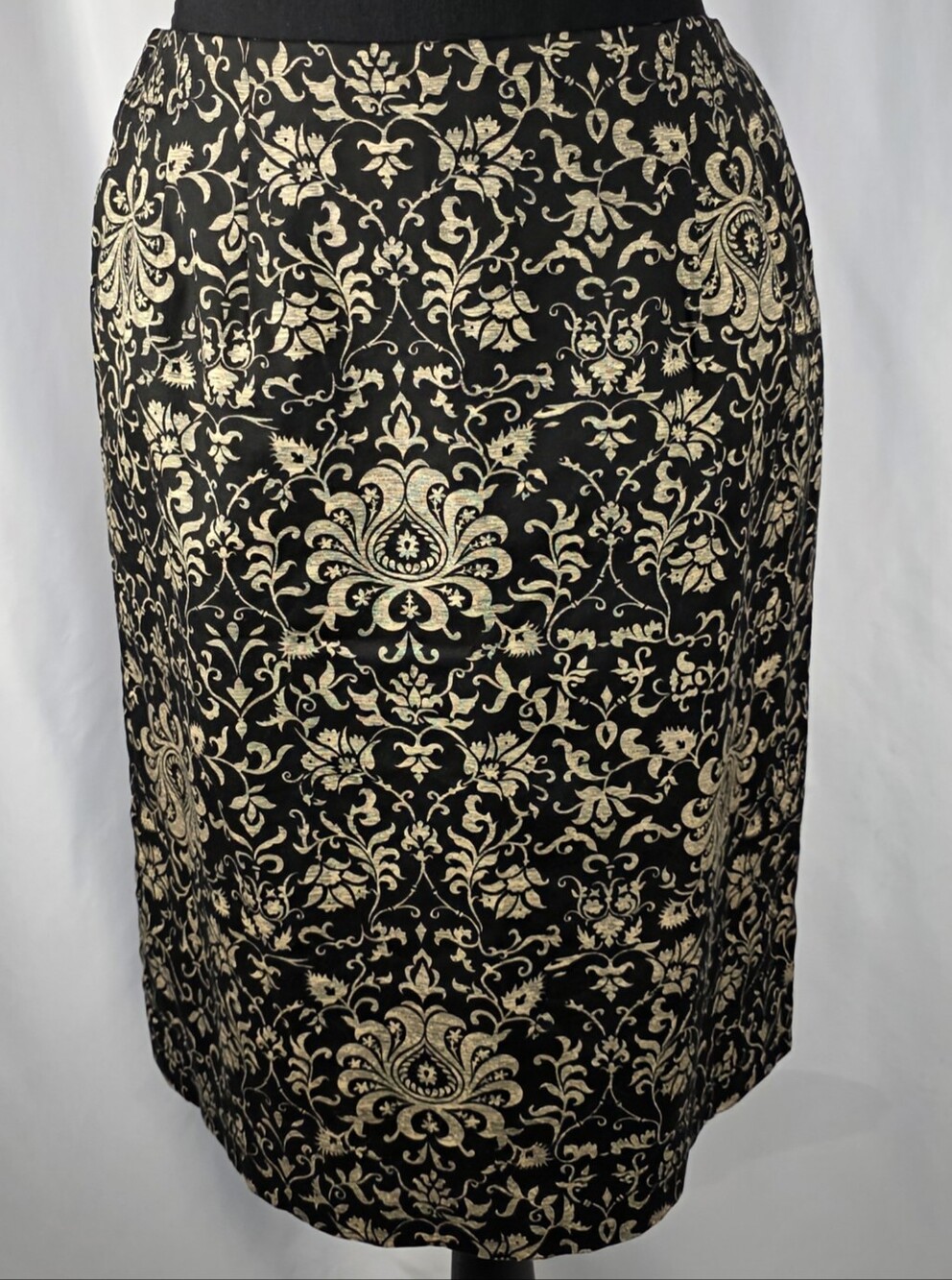 ✨ Talbots Petites Black Gold Damask Pencil Skirt Elegant Career Midi Skirt 6P✨